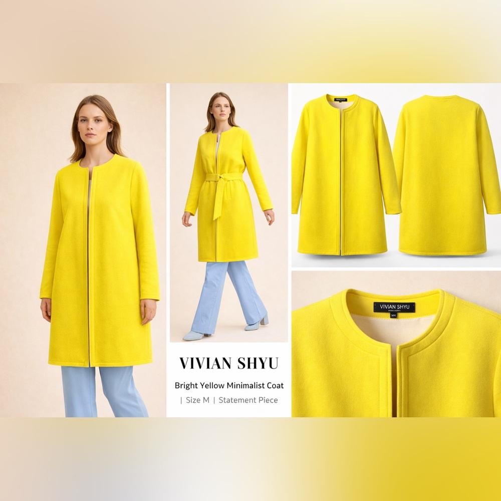 VIVIAN SHYU Made In Italy Bright Yellow Scuba Knit Minimalist Coat